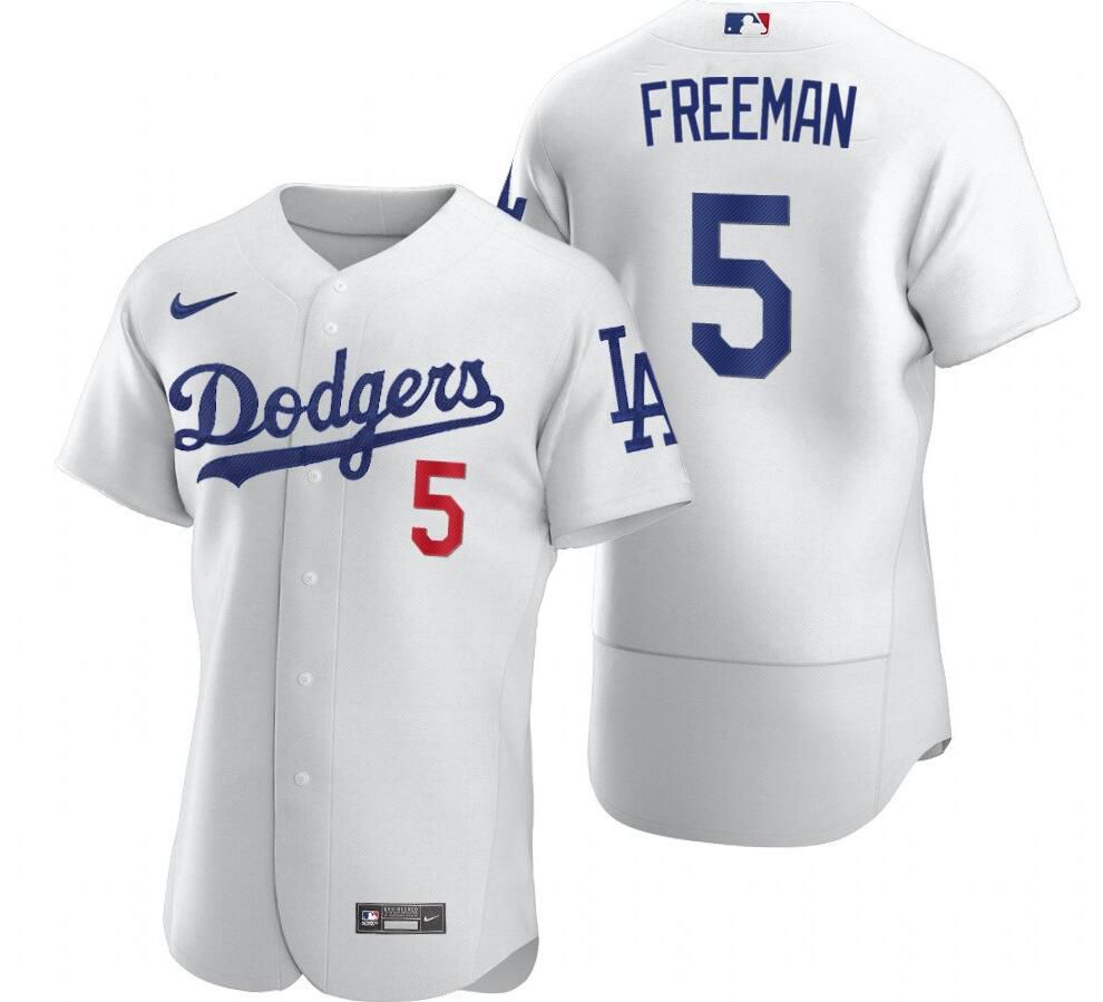 Men Los Angeles Dodgers 5 Freddie Freeman White Flex Base home 2022 MLB Jersey